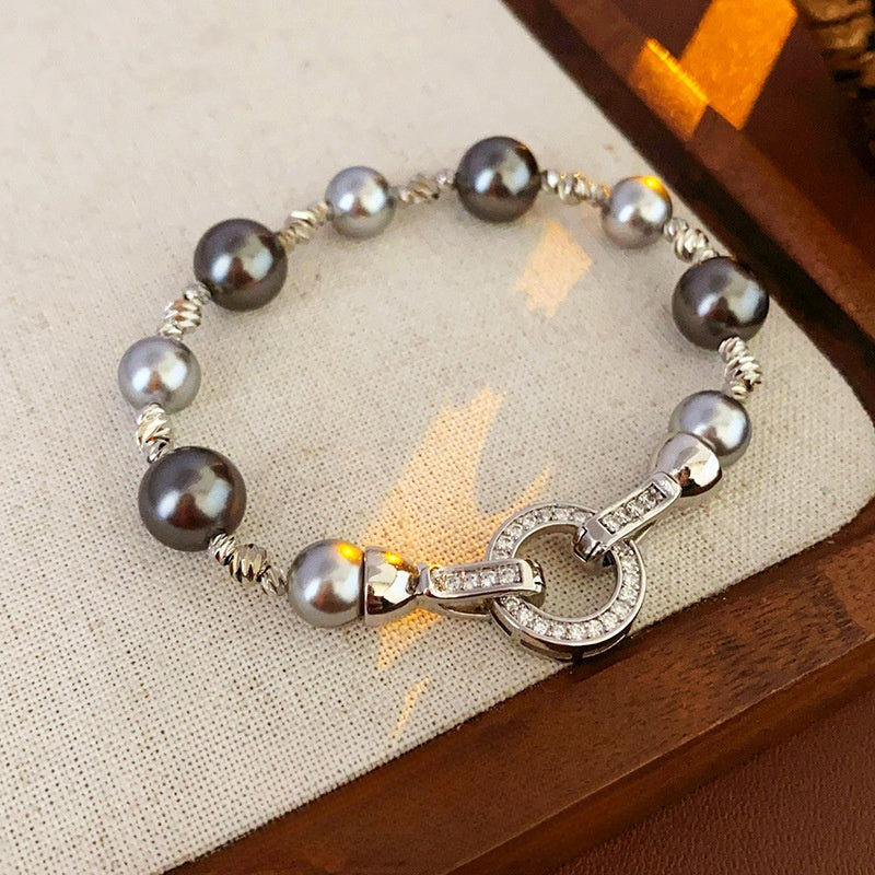 Zircon Round Pearl Metal Buckle Bracelet, Fashionable and Versatile