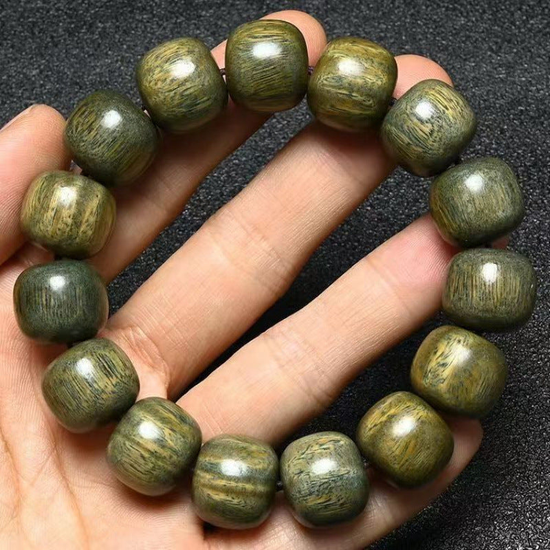 1 piece of natural green sandalwood wooden decorative bucket bead bracelet