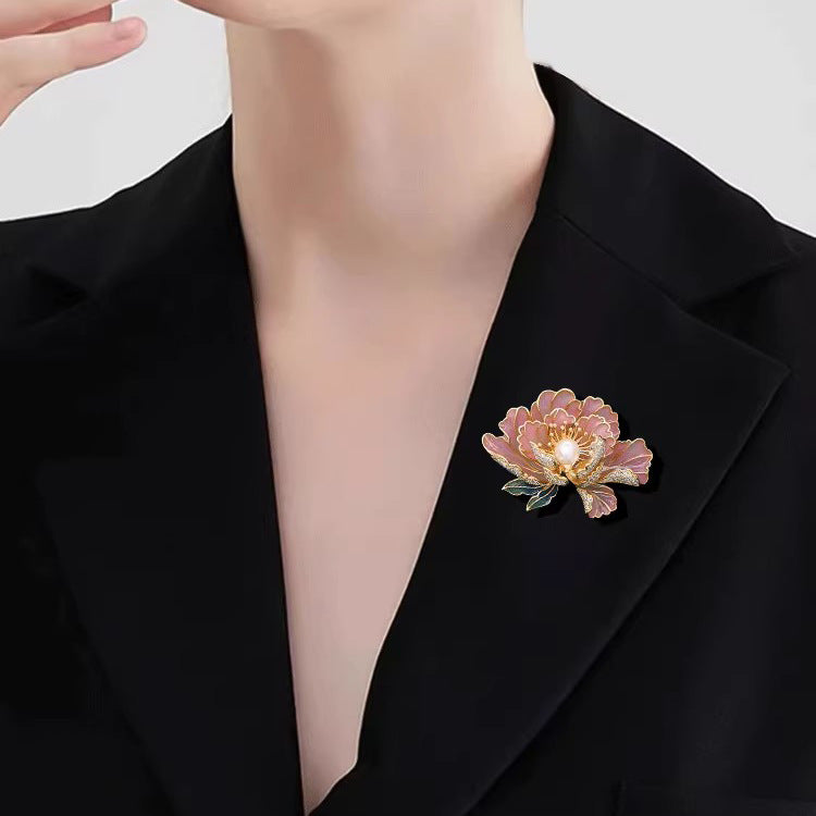 1pc Peony Flower Brooch High end Women's Exquisite Chinese Style