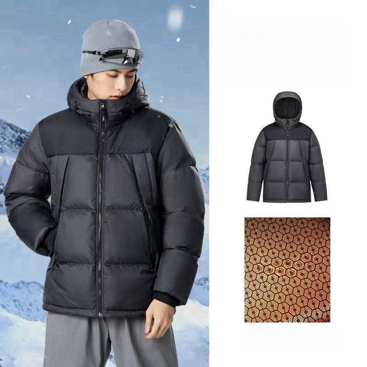 Winter men's thick warm contrasting hooded down jacket, fashionable jacket