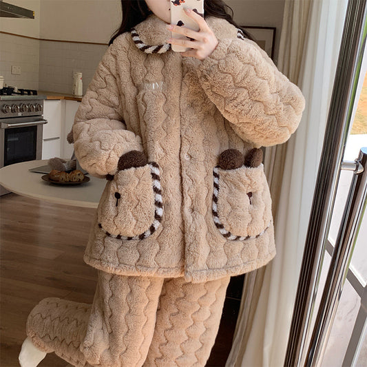 Winter women's plush cute warm home suit set