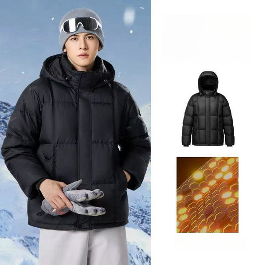 Men's down jacket, thick winter hooded short jacket, warm and cold proof jacket