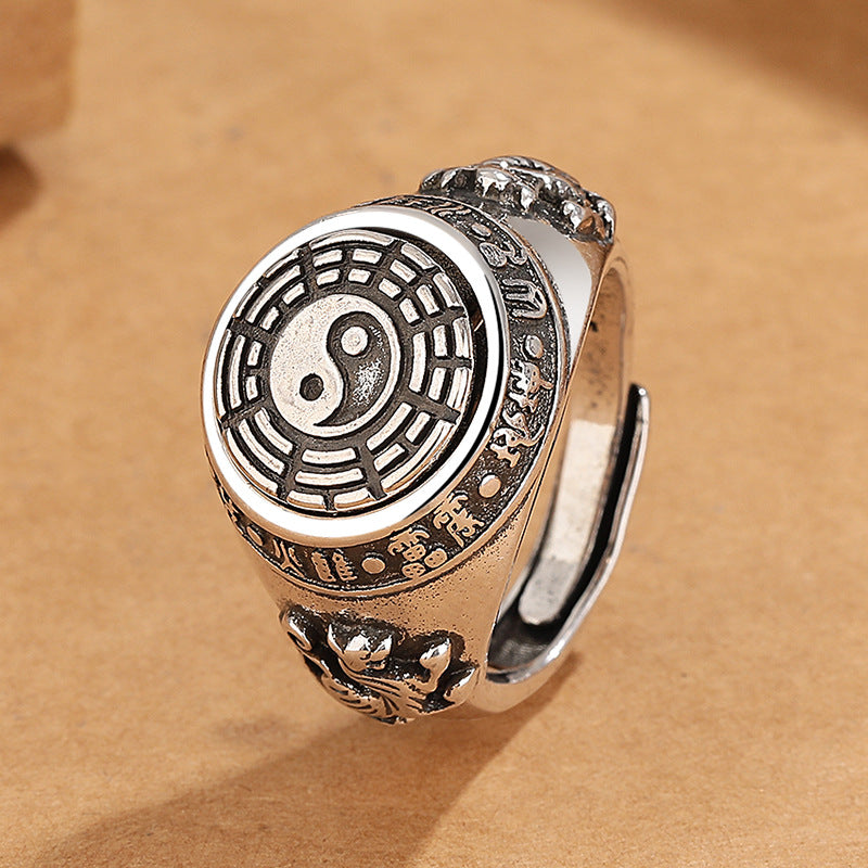 1pc Nine Palace Bagua Rotating Ring, Taoist Silver Jewelry Ring, Personalized Trendy Men's Ring