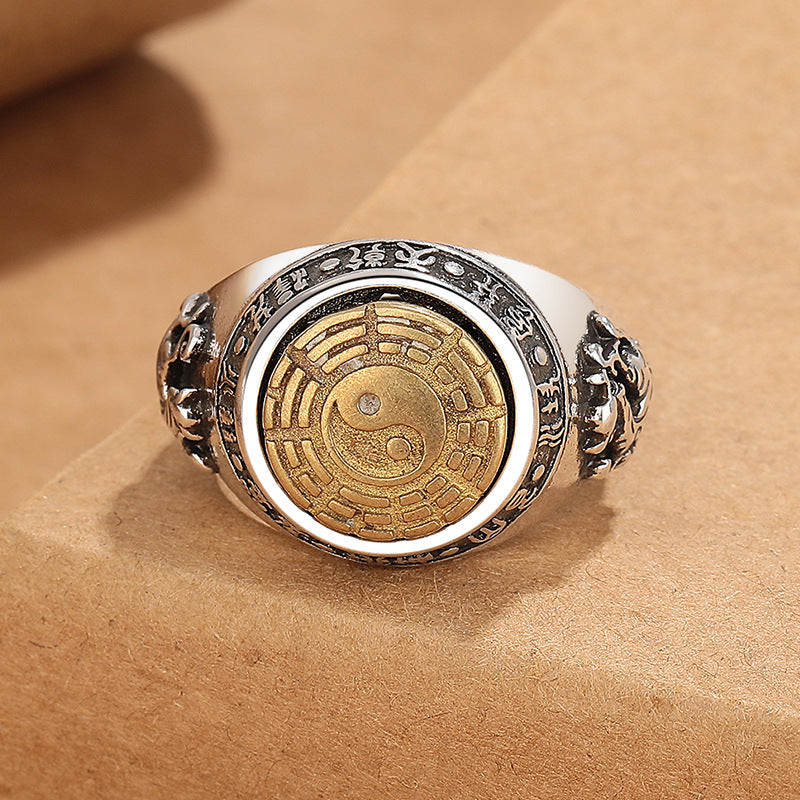 1pc Nine Palace Bagua Rotating Ring, Taoist Silver Jewelry Ring, Personalized Trendy Men's Ring