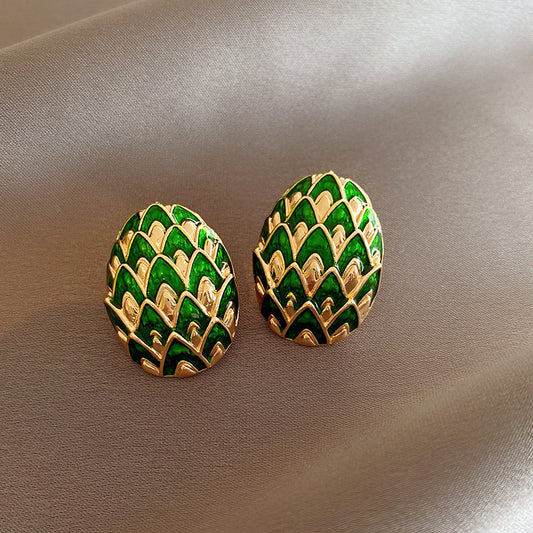 Vintage niche high-end green drip oil oval earrings